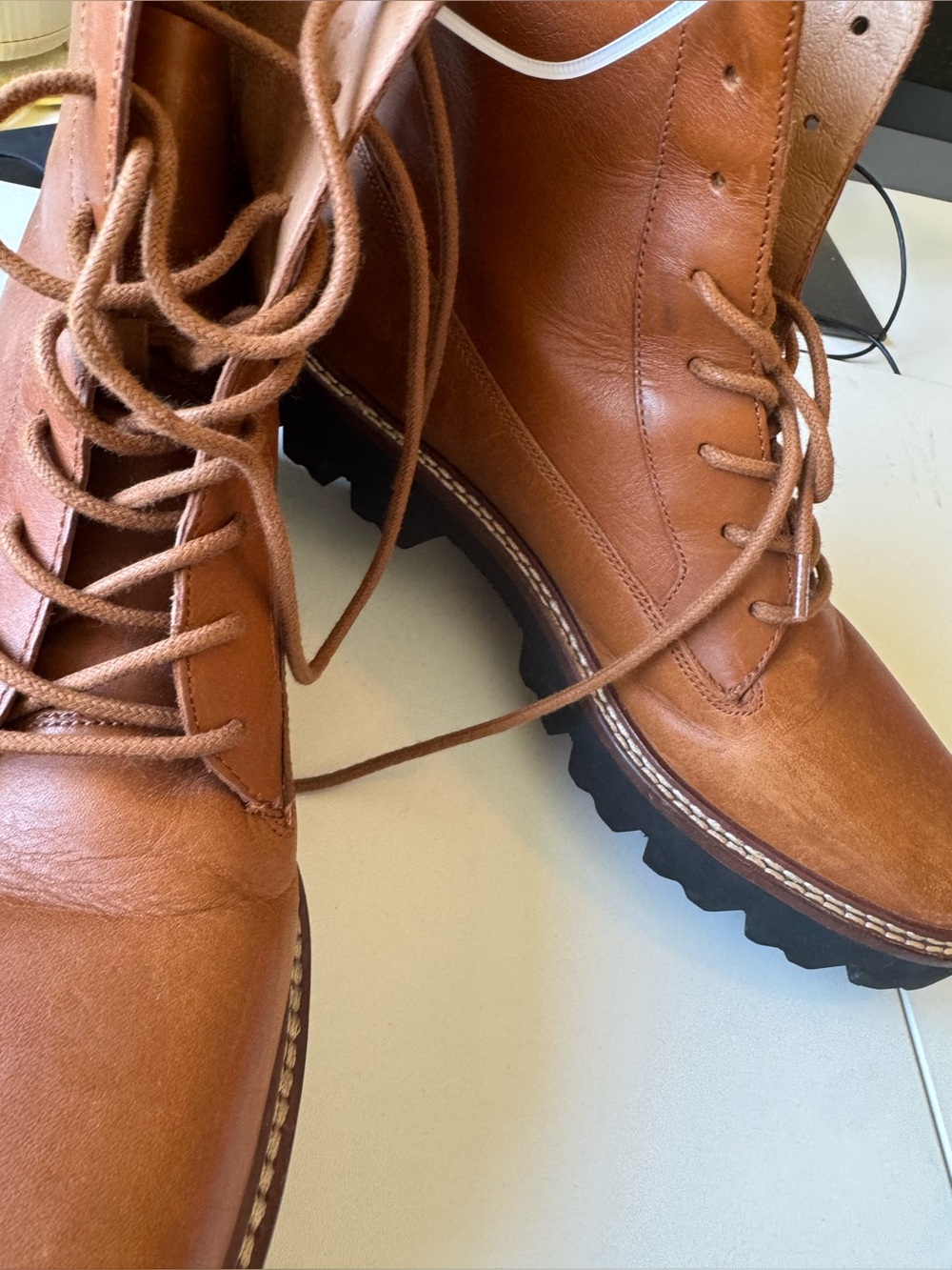 Madden Girl Brown Leather Lace-Up Combat Boots - Picture 3 of 8
